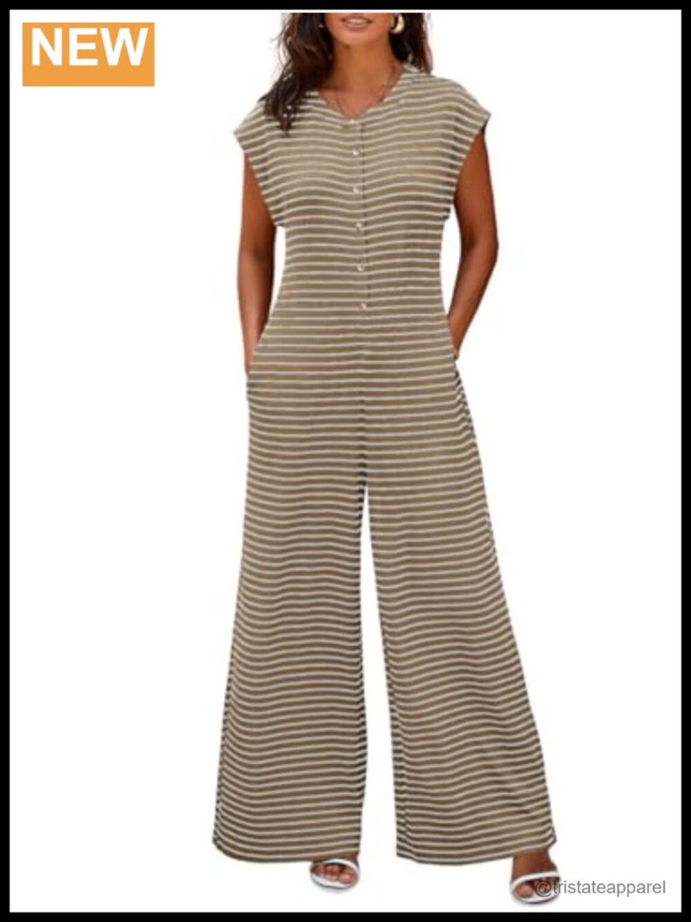 Striped Wide Leg Cap Sleeve Button Down Jumpsuit